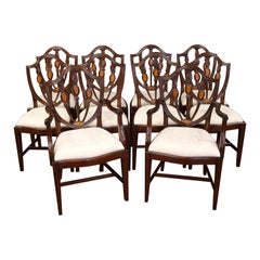 Set of 10 Mahogany Satinwood Inlaid Baltimore Federal Style Dining Chairs