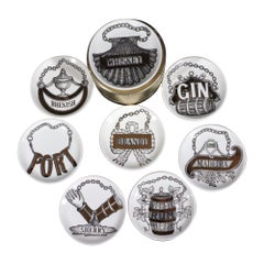 Piero Fornasetti Ceramic Barware Coasters with Vini & Liquori Pattern