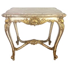 19th C. French Painted & Parcel Gilt Table w/ Marble Top