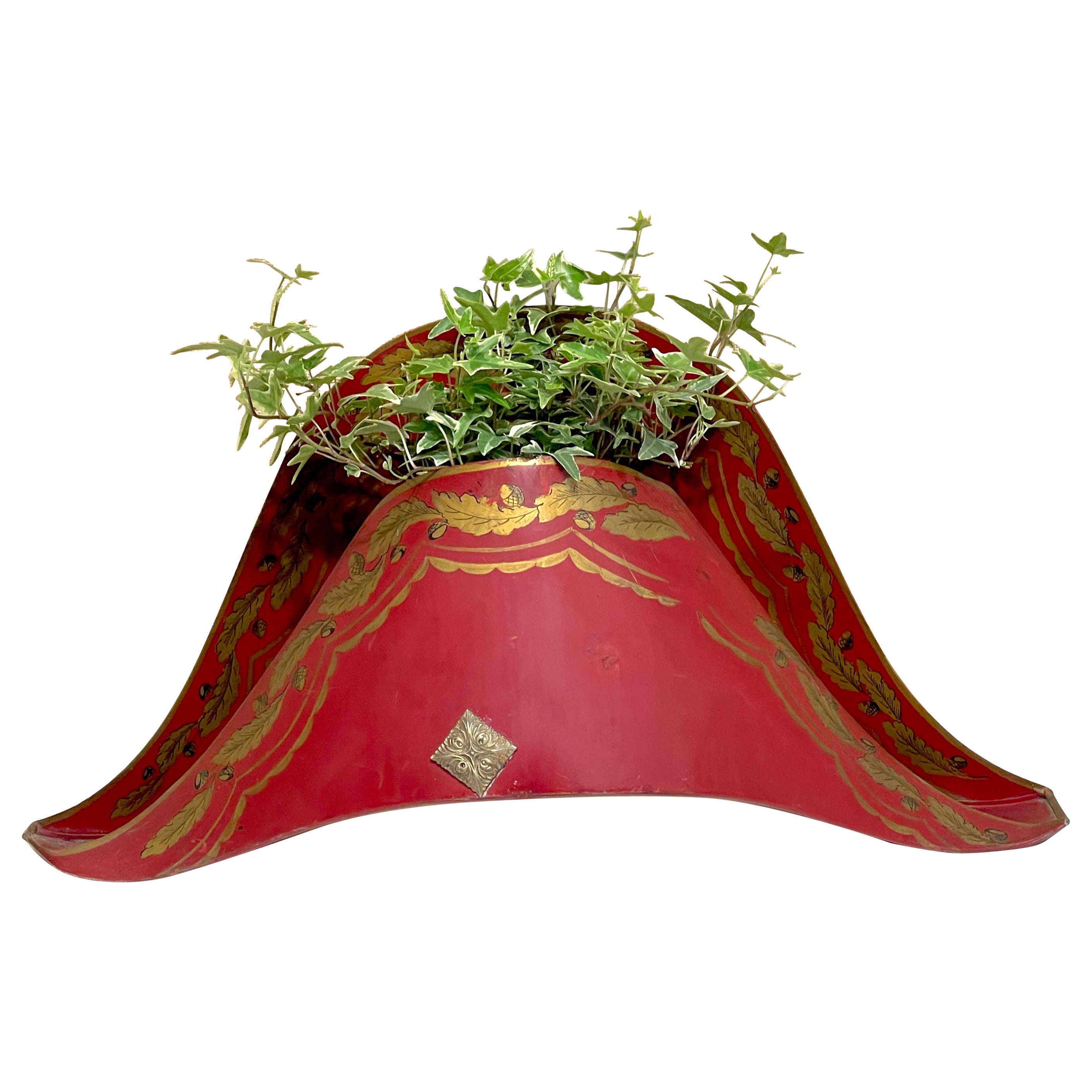 French Red Gilt Decorated Tole & Bronze  Planter/ Cachepot of Napoleons Hat