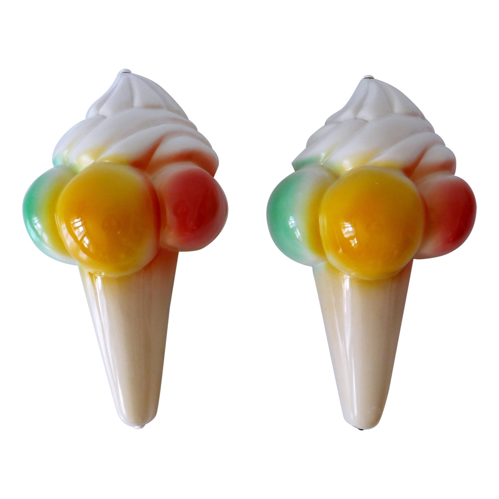 Hochdekorative Vintage-Eiscreme-Kegel-Wandleuchter / Wandlampen, Deutschland 1980er Jahre
