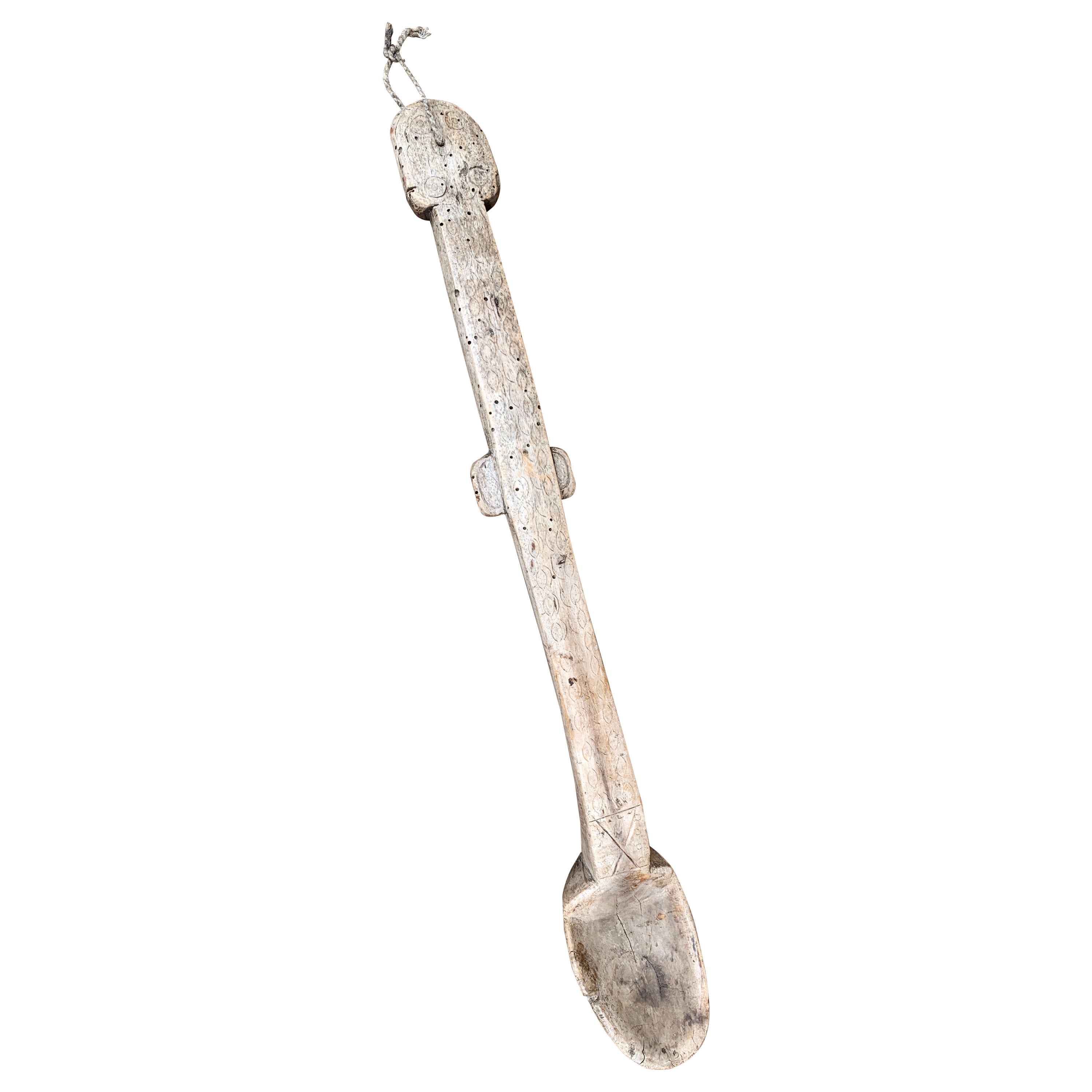 Antique French Country Large Hand-Carved Wooden Spoon, 19th Century