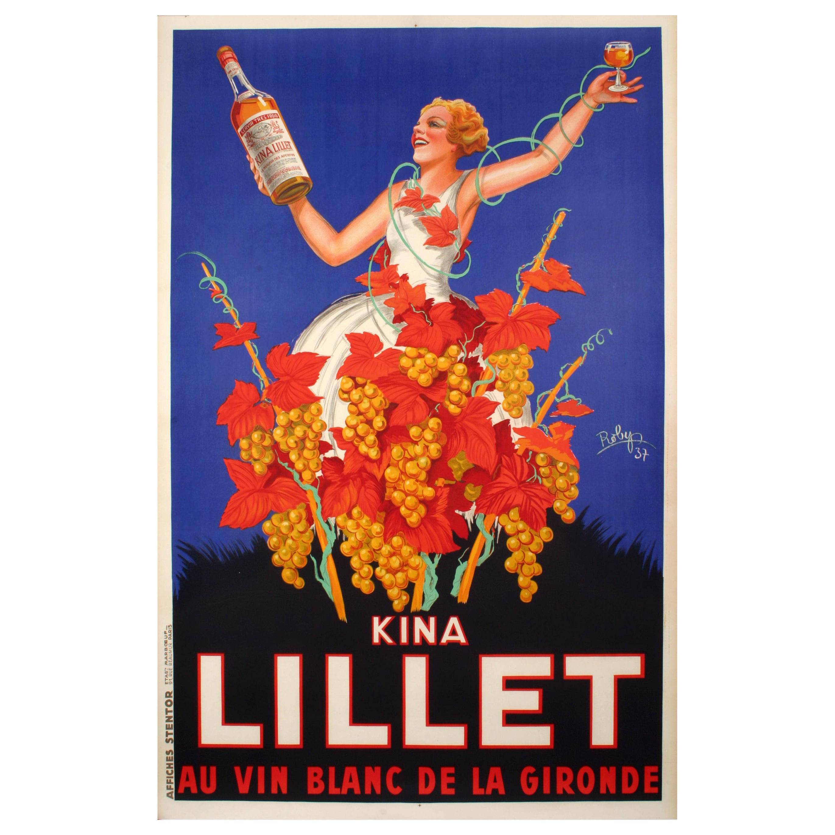Robys, Original Vintage Poster, Kina Lillet Wine, Bordeaux, Bunch of grape, 1937