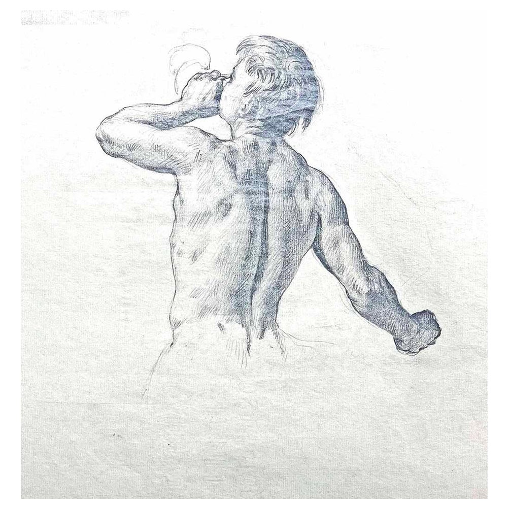 « Triton Blowing Seashell », très beau dessin Art déco, Allyn Cox, probablement UCLA