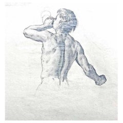 Antique "Triton Blowing Seashell", Very Fine Art Deco Drawing, Allyn Cox, Possibly UCLA