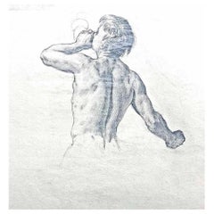 « Triton Blowing Seashell », très beau dessin Art déco, Allyn Cox, probablement UCLA