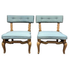Vintage 1950s Fabulous Blue French Slipper Chairs by Thomasville