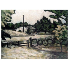 Vintage 1990s Impressionist Landscape With Gate Painting
