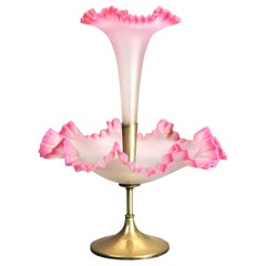 Antique Mt. Washington School Burmese Pink Rimmed Opalescent Glass Epergne C1930