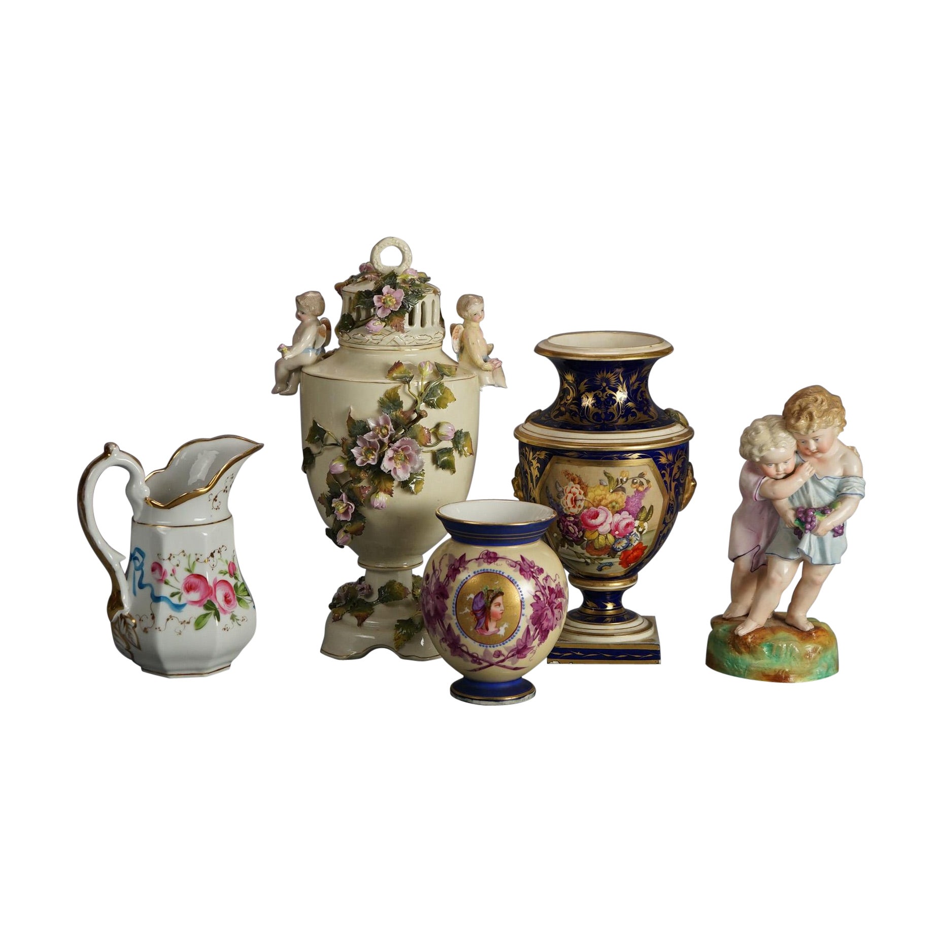 Cinco Piezas de Porcelana Antigua Alemana/Austriaca C1900