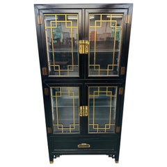 Retro Century Furniture Black Lacquered Display Cabinet