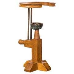 Tischlampe aus Keramik, massiver Eiche und Messing von Guillerme & Chambron – Frankreich 1970er Jahre