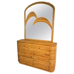 Meuble de rangement en rotin avec miroir de Vivai del Sud, Italie 1970