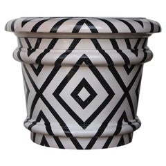 Maceteros de Terracota Esmaltada Artesanales de Gran Tamaño Diseño Geométrico Mediano