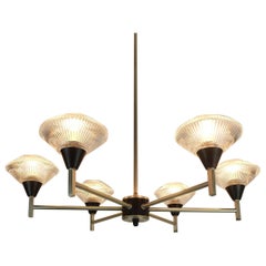6-light mid century CHANDELIER pendant light glass aluminum and metal earyl 1960