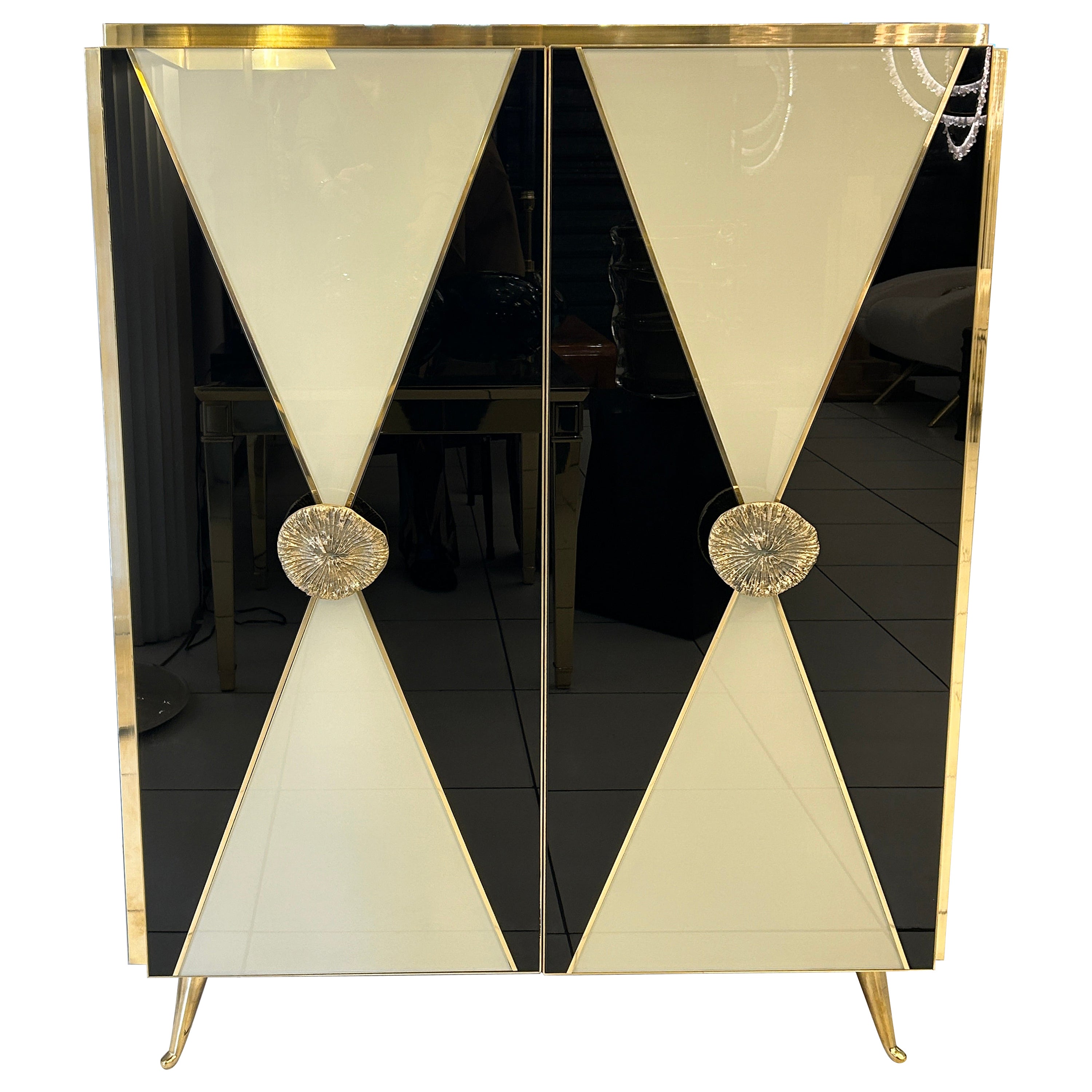 Murano Glass and Brass Side Cabinet