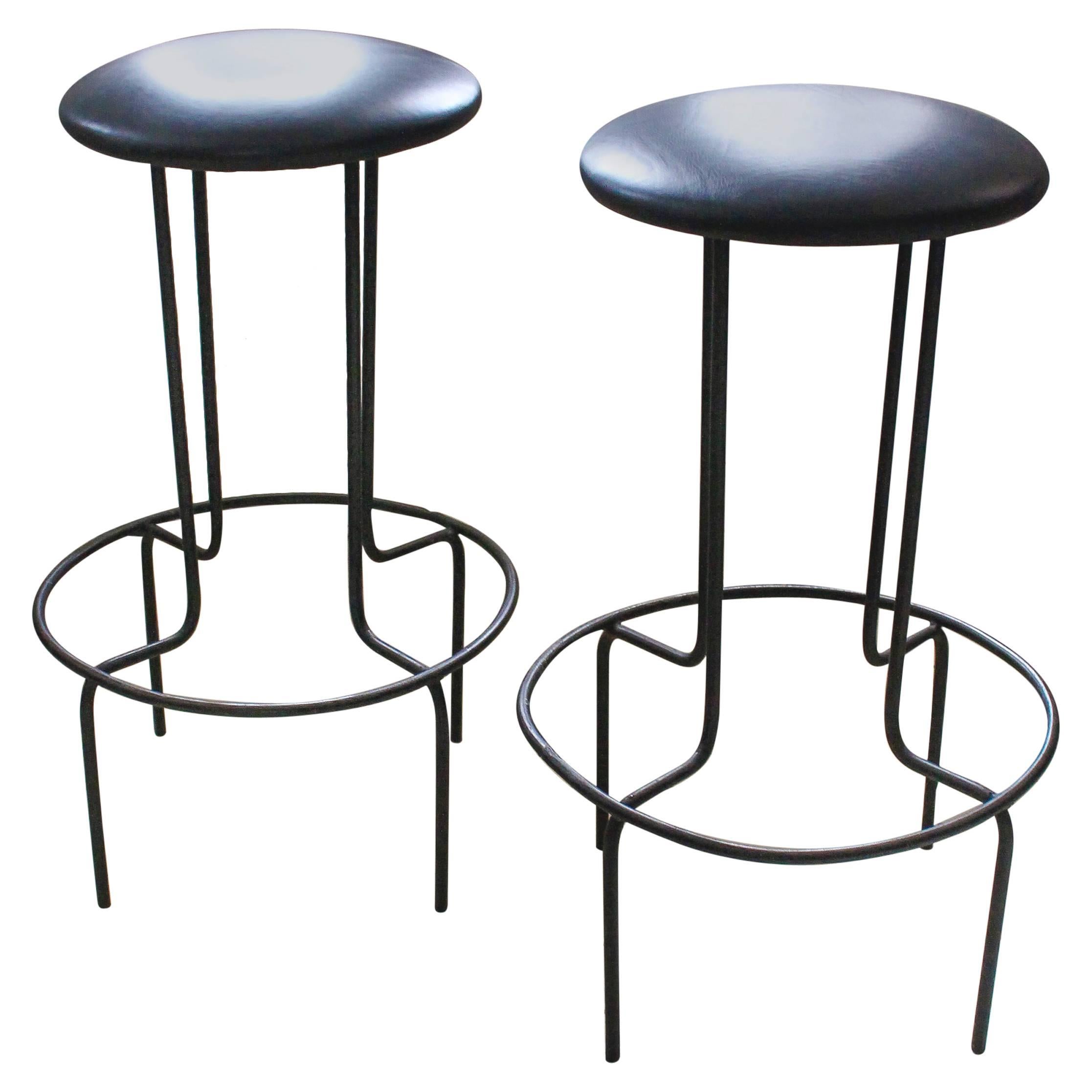 Pair of Mid-Century Iron Stools Made in the USA For Sale