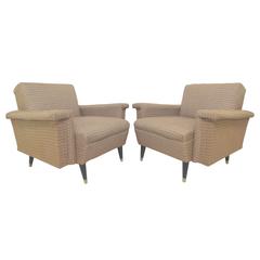 Pair of Mid-Century American Modern Box-Form Club Lounge Chairs 