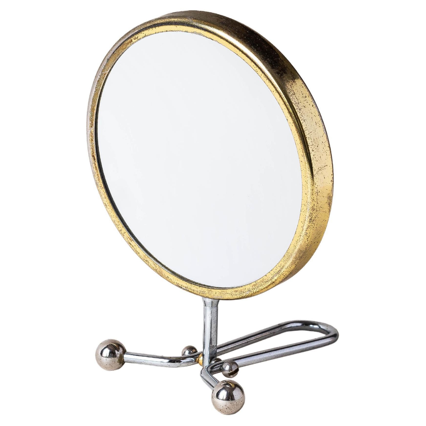 Double Sided Vanity Mirror with Magnification, Chrome and Gold Plated 1950s For Sale
