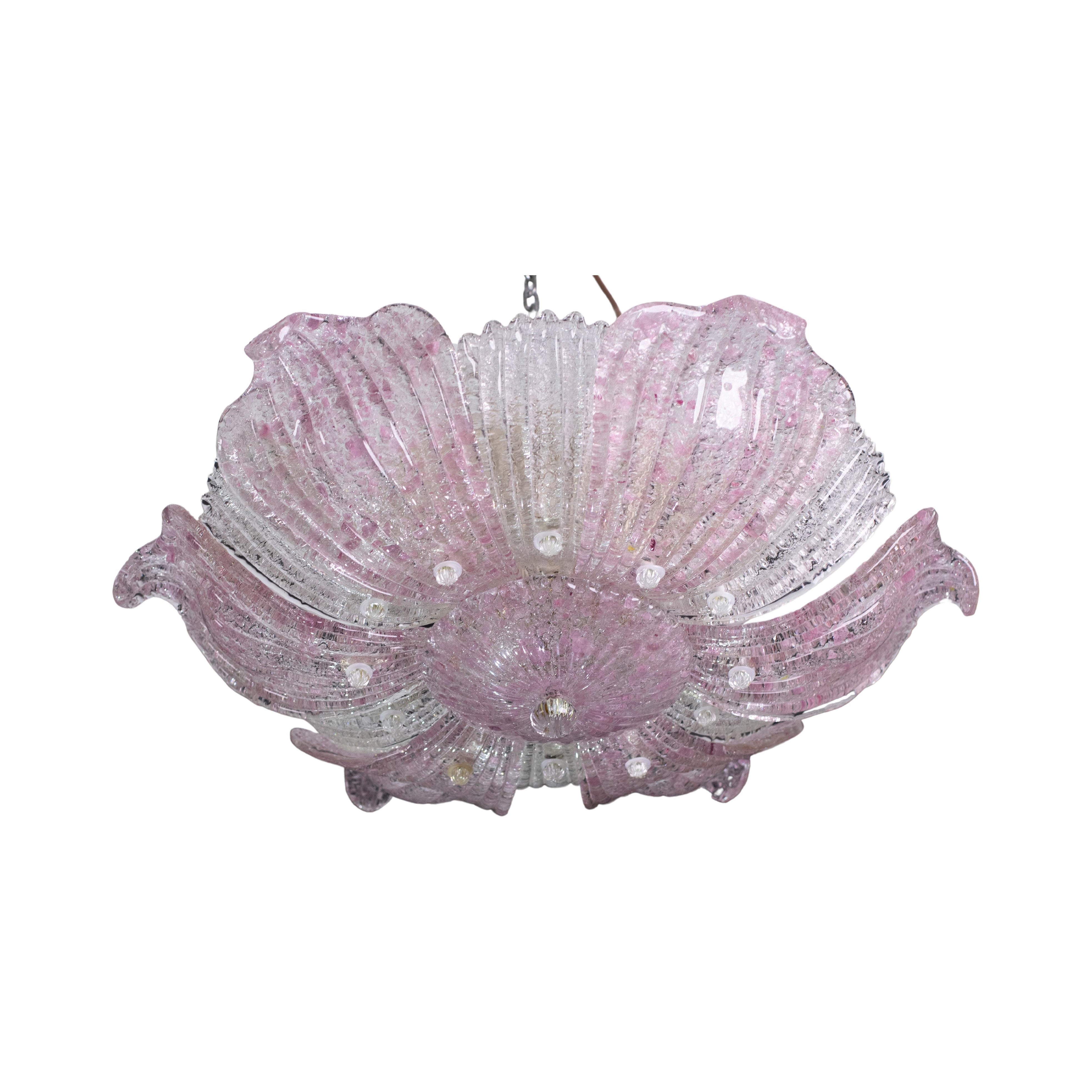 Affascinante lampada da soffitto in vetro di Murano vintage rosa