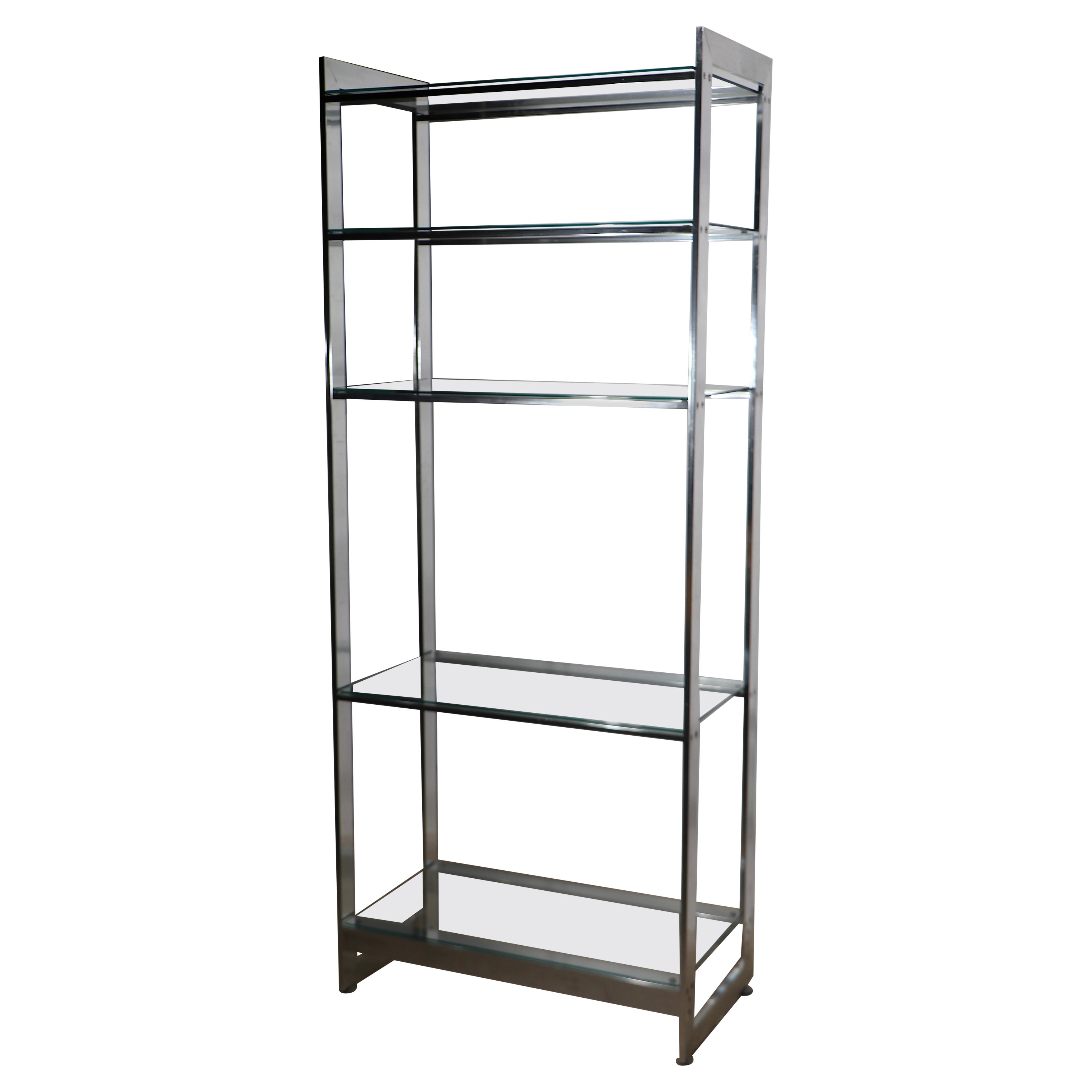 Aluminum and Glass  Etagere with Five Glass Shelves c. 1970’s