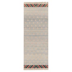 Rug & Kilim's Youngste Geometric Siver-Gray and Green Wool Runner