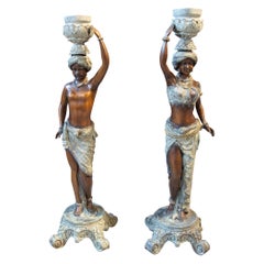1980s Pair of Sculptures of Woman and Man Pots in Arabian Style