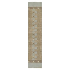 Traves de Mesa Art Deco Geométrico de Lana y Seda Azul y Beige de Rug & Kilim
