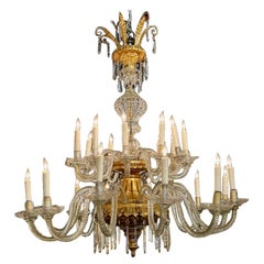 Antique 19th Century Venetian Twist Glass Arm and Giltwood Chandelier