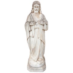 1940 Escultura de mármol tallada a mano de Jesucristo del Sagrado Corazón