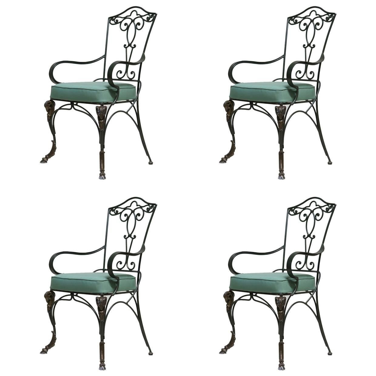 Set of Four Ram-Head Motif Chairs, France, 1940s Style
