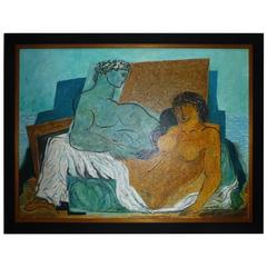 Clichy Oil on Canvas, Marine God with Bather