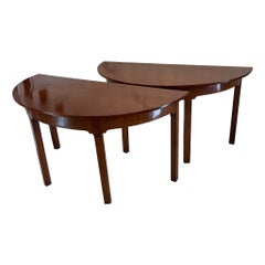 Large Pair of Antique Quality Figured Mahogany Demi Lune Shaped Console Tables