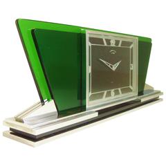 Vintage Stunning Swiss Art Deco Chrome and Glass Mechanical Desk Chronometer by CYMA 