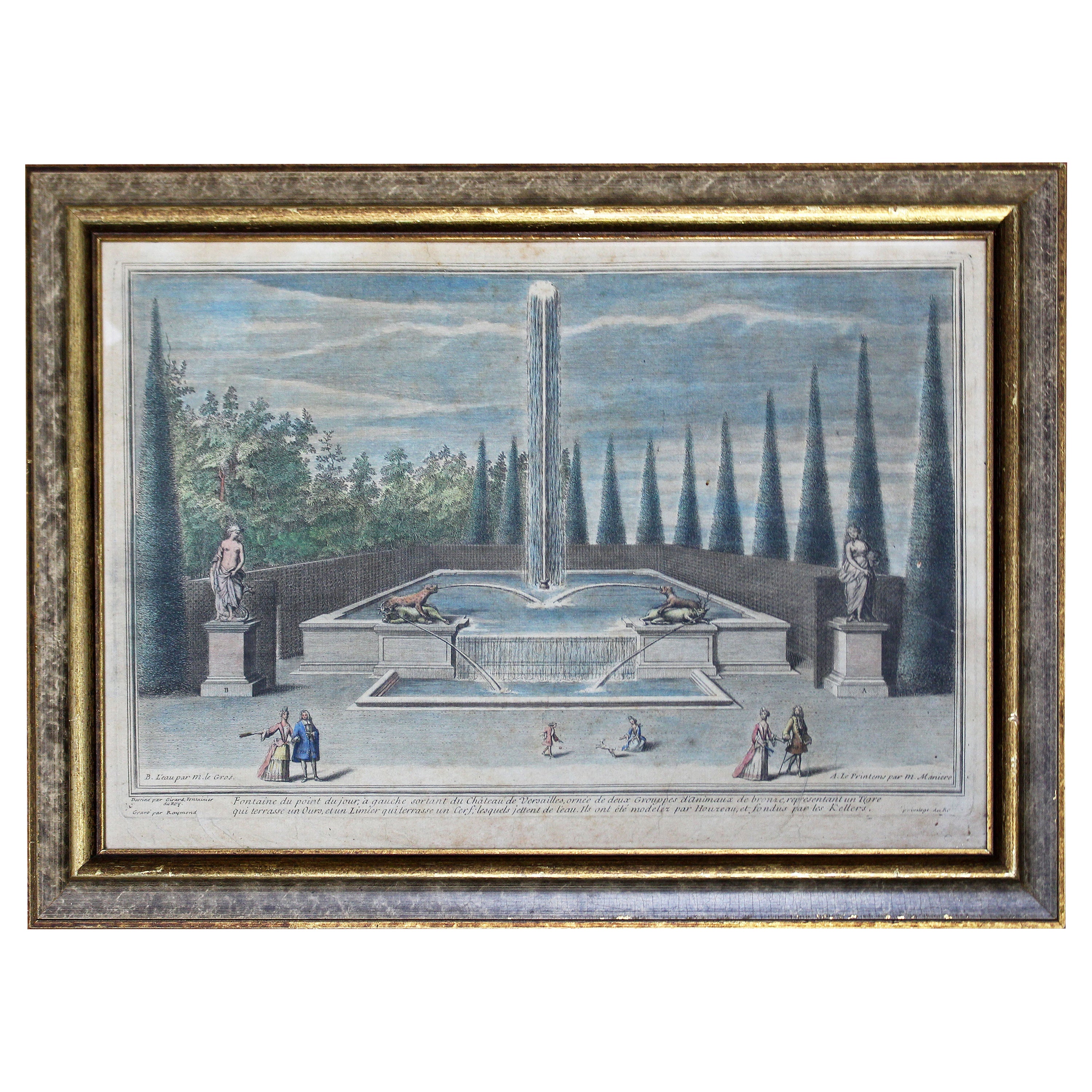 Grabado del siglo XVIII, Bronces adornando la fuente del alba de Jacques Houseau en venta