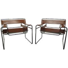 Two Cognac "Wassili Chairs" Model B3 by Marcel Breuer, 1925-1927