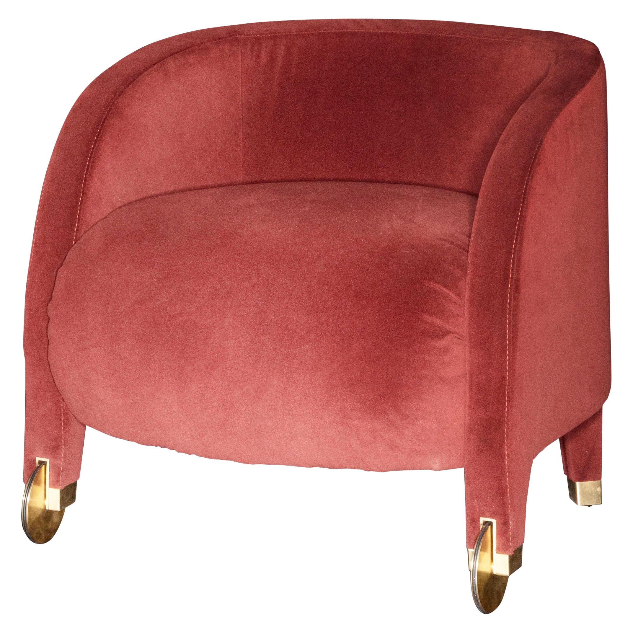 Adele, brass wheel armchair in velvet, Dainelli Studio for Somaschini, Italy
