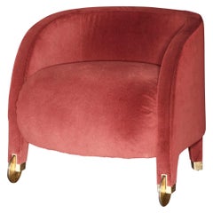 Adele, brass wheel armchair in velvet, Dainelli Studio for Somaschini, Italy