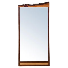 Modernist Walnut Framed Wall Mirror with Live Edge