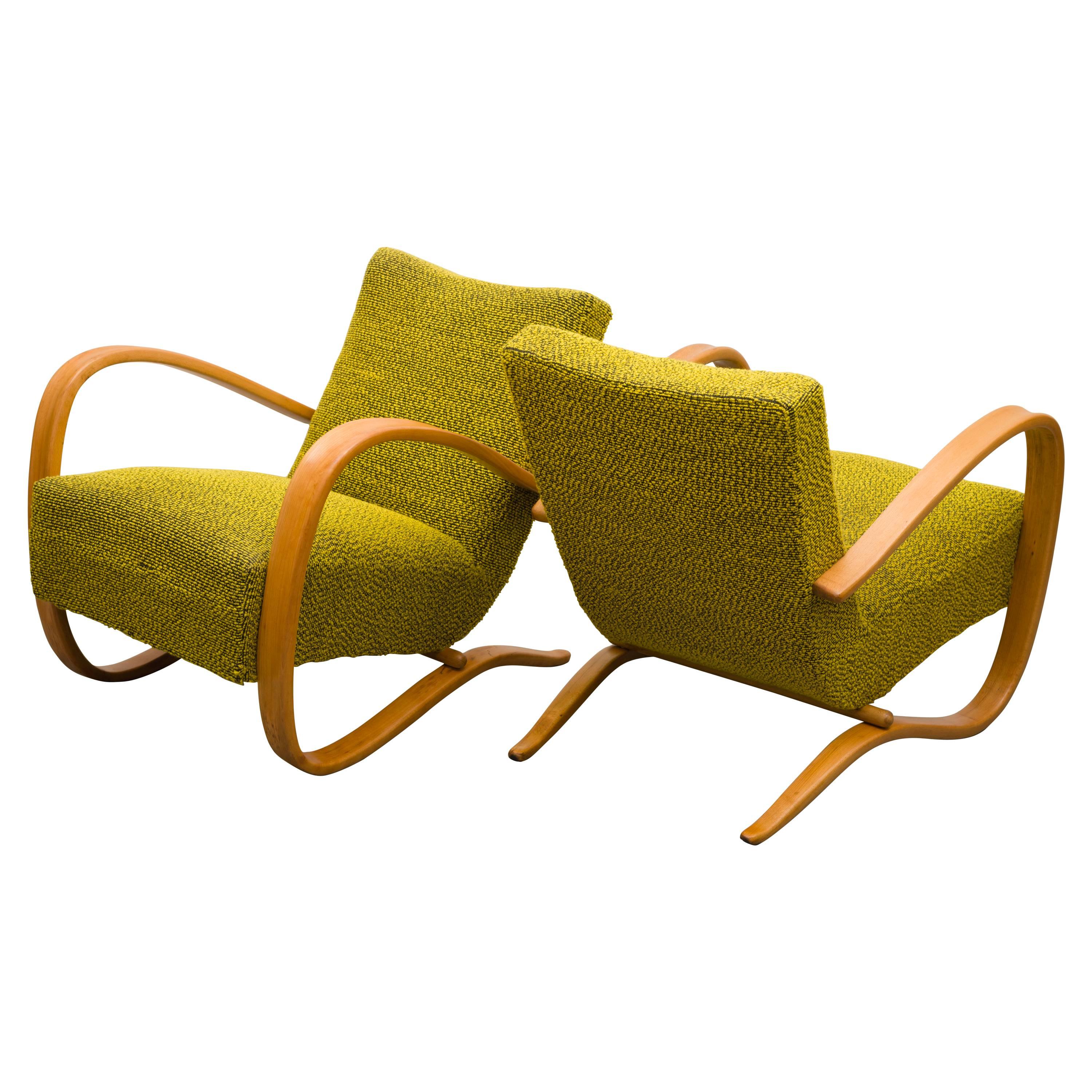 Two Lounge Chairs by Jindrich Halabala for UP Zavody in the 1930s