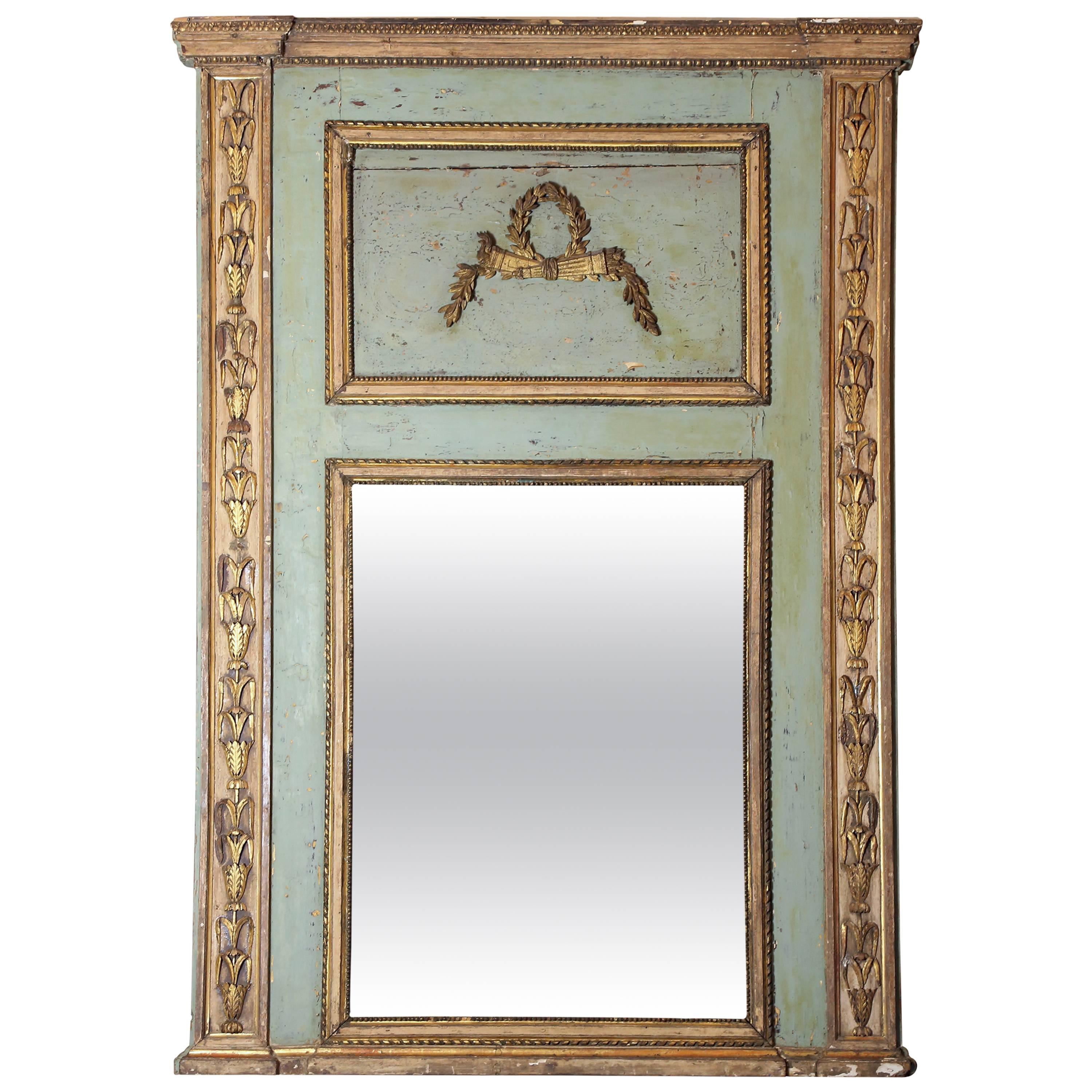 Antique 19th Century Painted and Gilt Trumeau Mirror