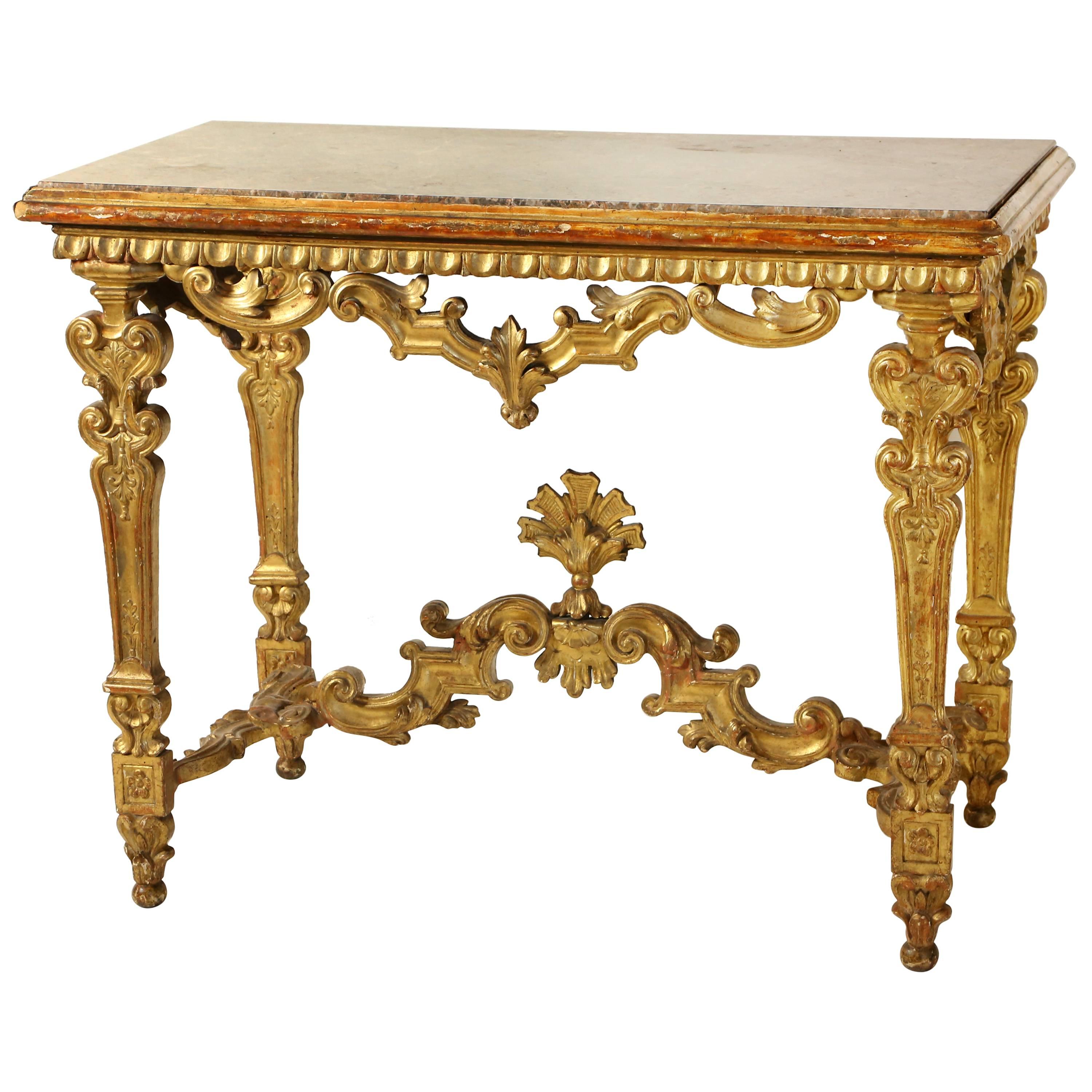Antique Italian Giltwood and Marble-Topped Console