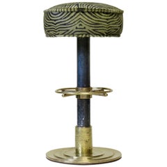 Brass, Metal and Faux-Zebra Stool, France, circa 1950s