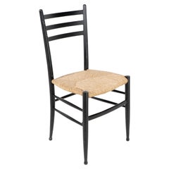 Silla auxiliar o de escritorio con respaldo de varilla de madera de junco y patas de bola, estilo Gio Ponti