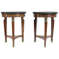 Pair of French Empire Style Mahogany Pedestal Tables