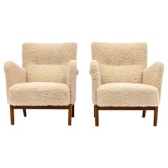 Pair of 1950's Fritz Hansen Design Sheepskin Easy Chairs Model 8010