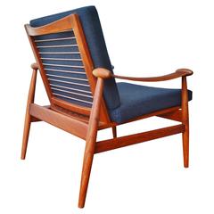 Finn Juhl Teak Spade Chair Model 153 in New Charcoal Felted Wool
