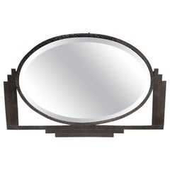 French Modernist Art Deco hand hammered iron beveled mirror circa 1930