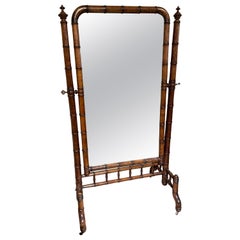 19th century cherrywood Faux Bamboo cheval mirror