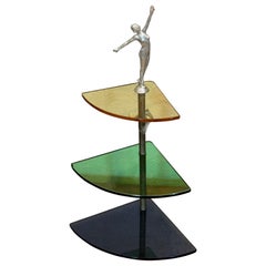 Vintage Rare Art deco colorful glass corner shelving for wall with a flapper girl